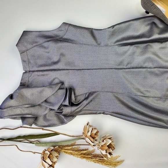 Calvin Klein Silver Grey Ruffle Shoulder Dress 2 - Picture 11 of 14